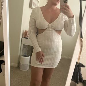 White Sweater Cut-Out Mini Dress